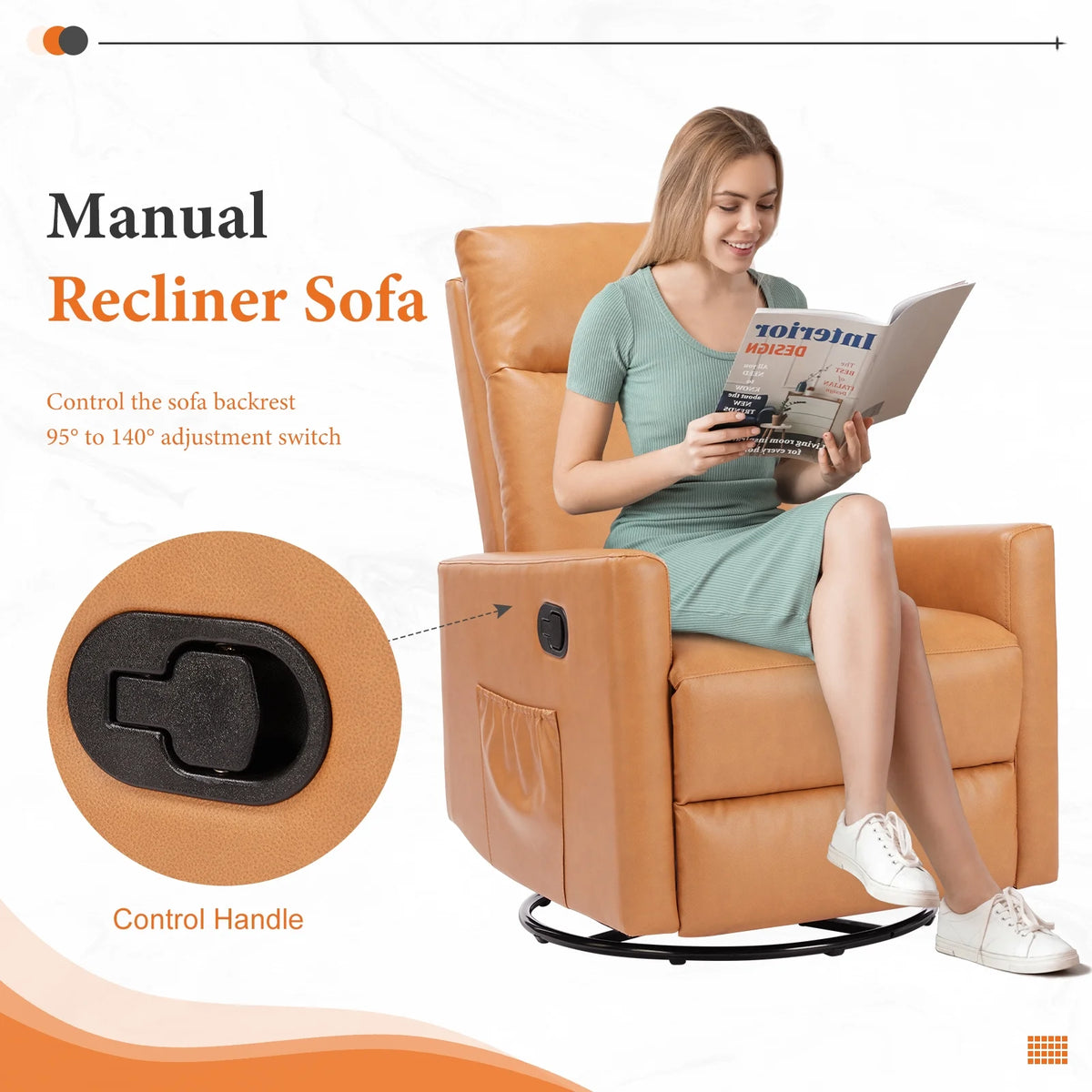 Recliner Message Chair with Footrest, Swivel Rocking Glider, High Back Upholstered Deep Seat for Living Room, Grey