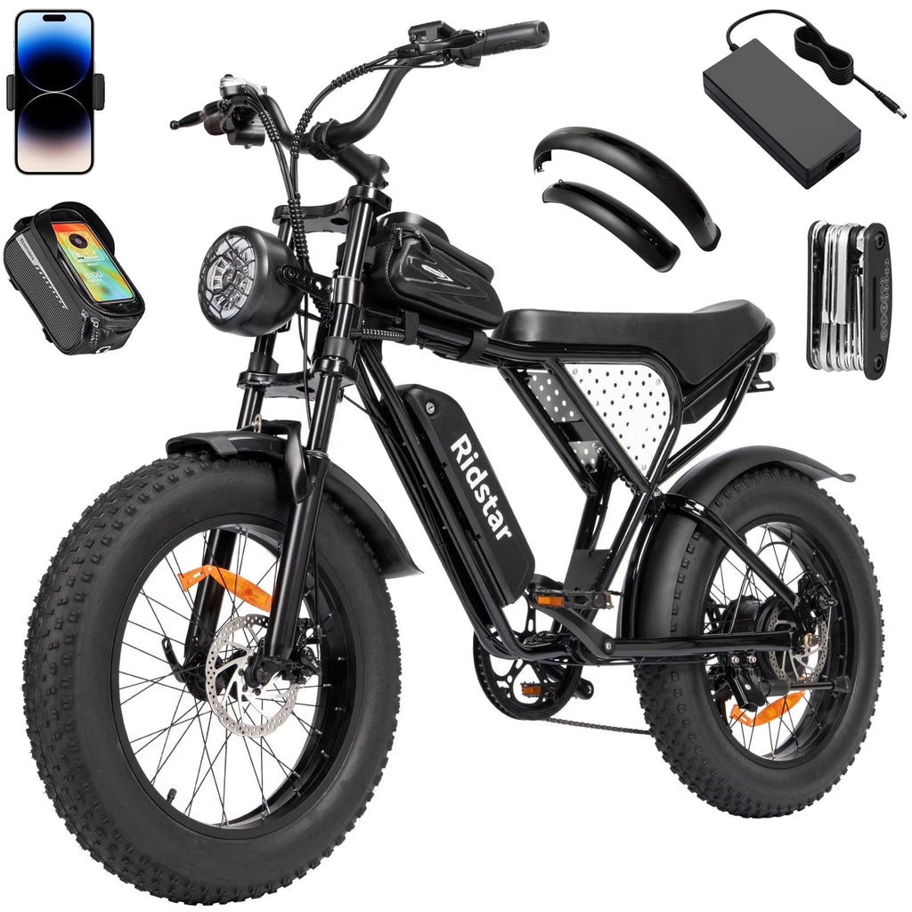 Ridstar Electric Bike for Adults,Peak 1500W 30MPH,48V 15.6Ah Electric Bicycle,Full Suspension Mountain Bike UL2849