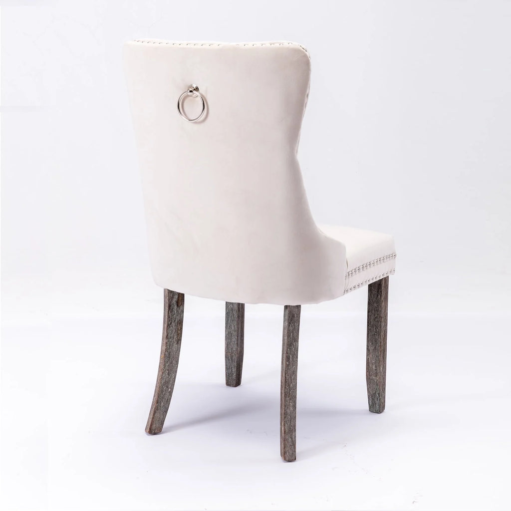 Tzicr Dining Chairs Set of 4, Velvet Upholstered Dining Chairs with Nailhead Back and Ring Pull Trim,Solid Wood Dining Chairs for Kitchen/Bedroom/Dining Room,Modern Fabric Dining Set,Beige