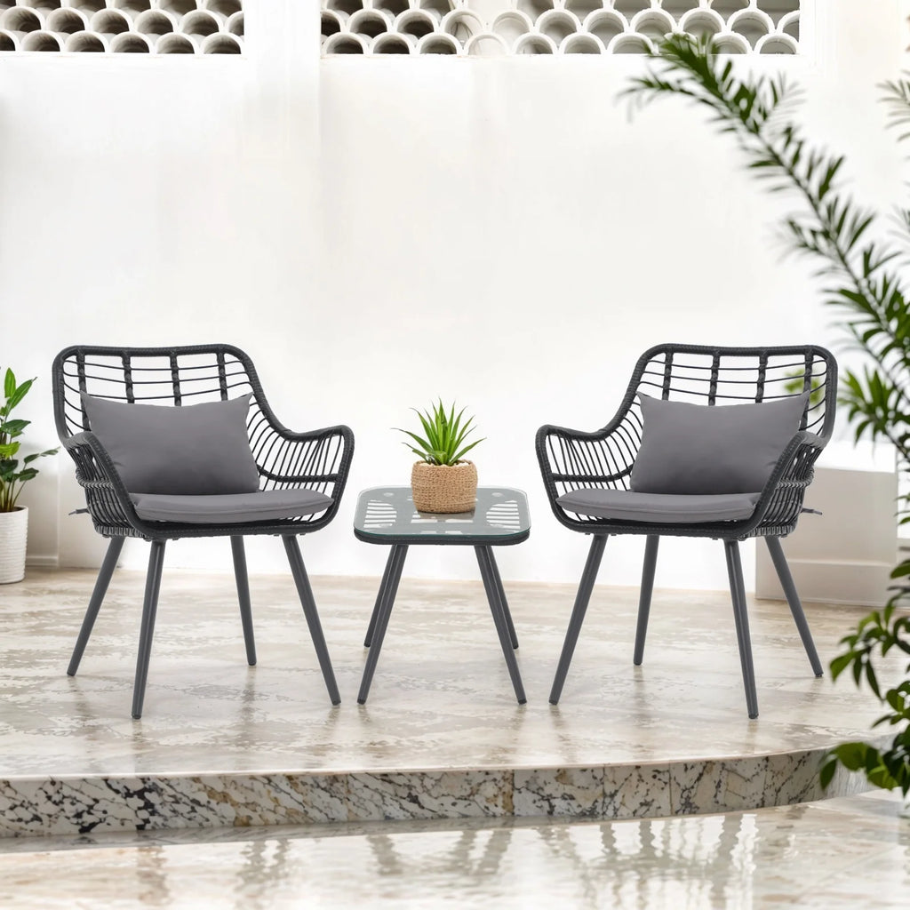 Patio Furniture Set, Betcozy3 Pieces Outdoor Chairs Set with Glass Coffee Table for Garden, Bistro, Porch, Balcony, Backyard