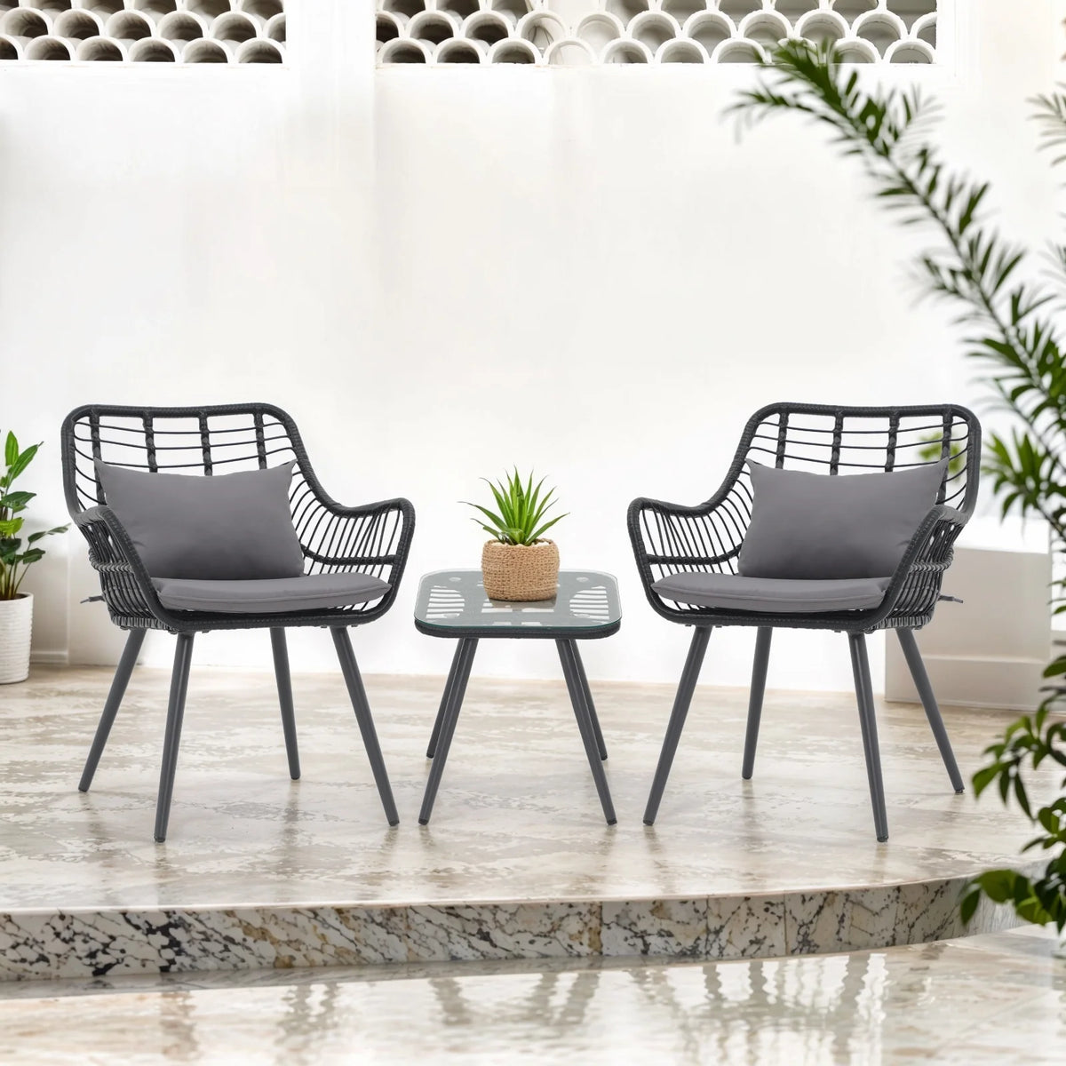 Patio Furniture Set, Betcozy3 Pieces Outdoor Chairs Set with Glass Coffee Table for Garden, Bistro, Porch, Balcony, Backyard