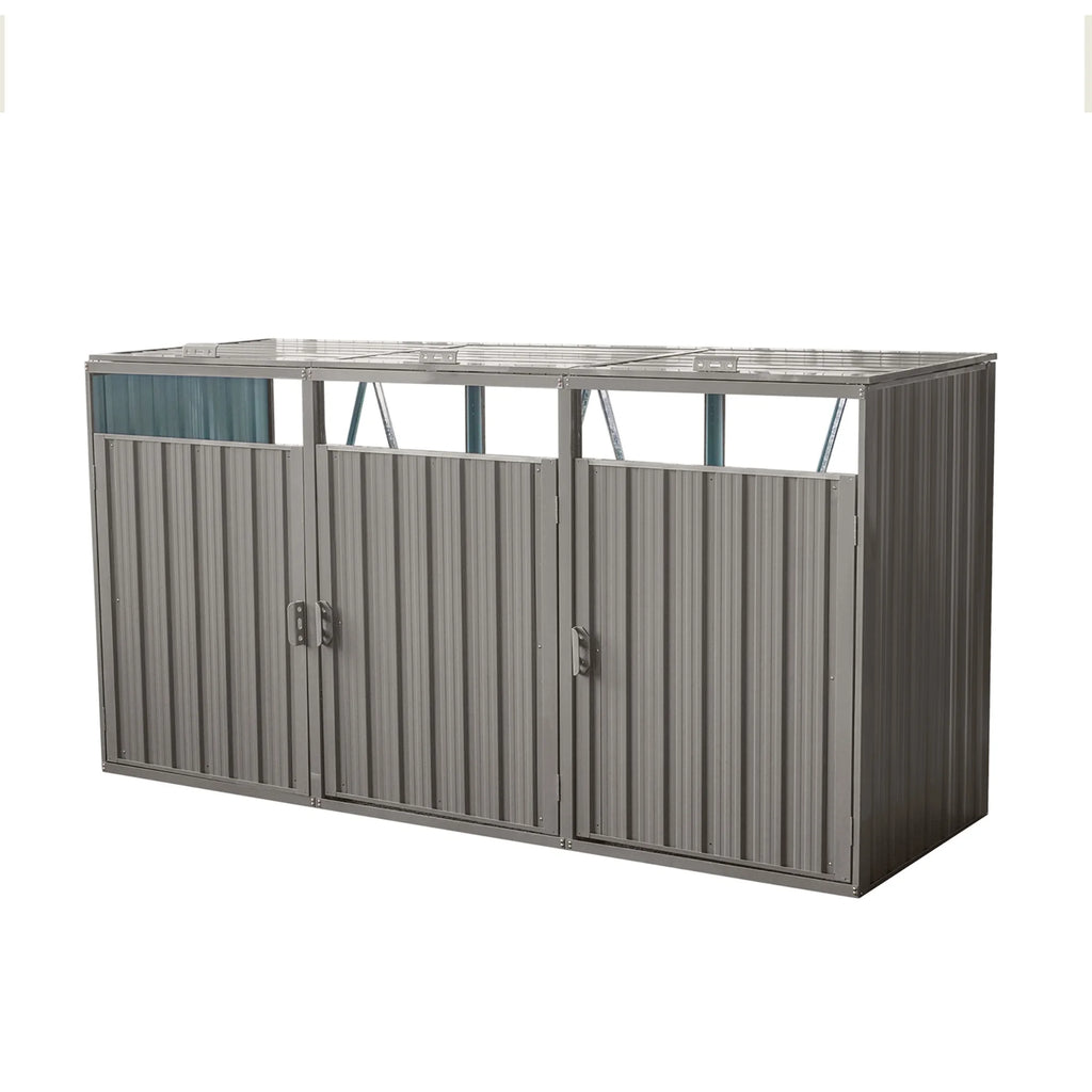 JXXRZ Metal Garbage Bin Shed for 2 Trash Cans with Lockable Doors and Lids,Galvanized Steel Garbage Bin Storage Shed for Garden Yard Lawn, Black