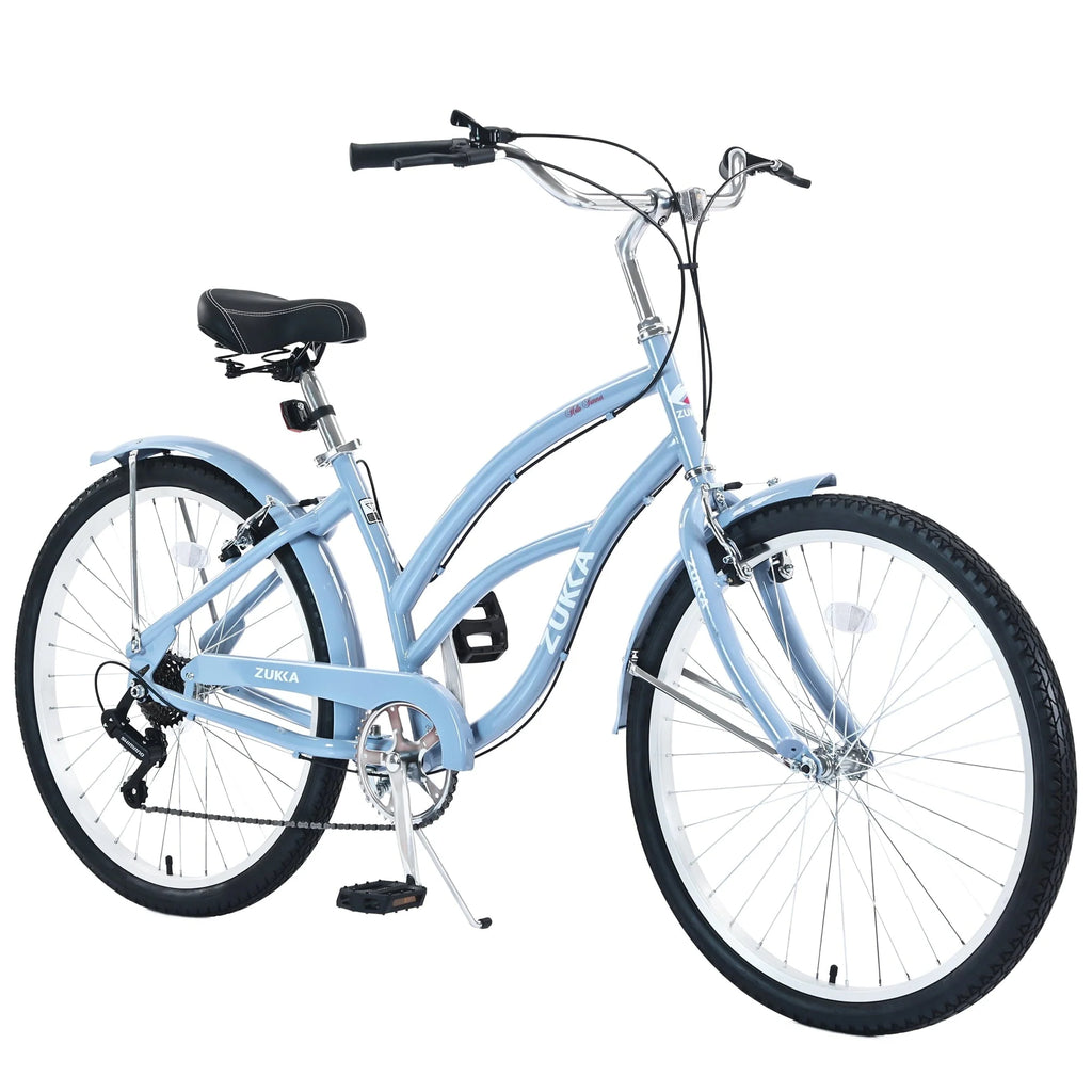 iYofe 26 inch Beach Cruiser Bike for Women Shimano 7 Speed Womens Bike, 85% Assembled, Womens Bike, Light Blue