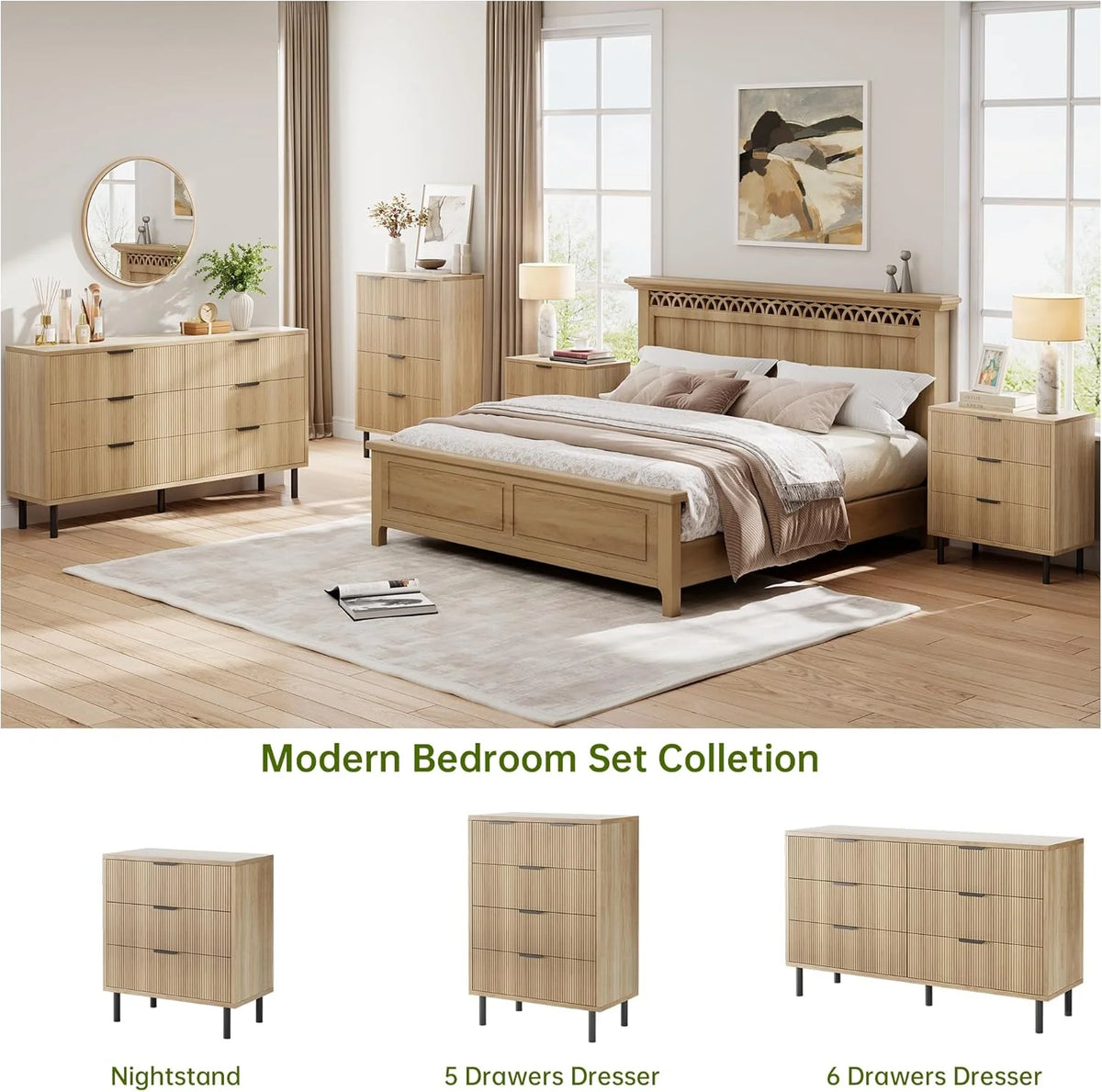 GAOMON 5 Drawer Dresser for Bedroom, Modern Wood Chest of Drawers with Wide Drawers, Closet Dresser Organizer with Anti-Tipping Device and Metal Legs for Hallway Entryway,Natural