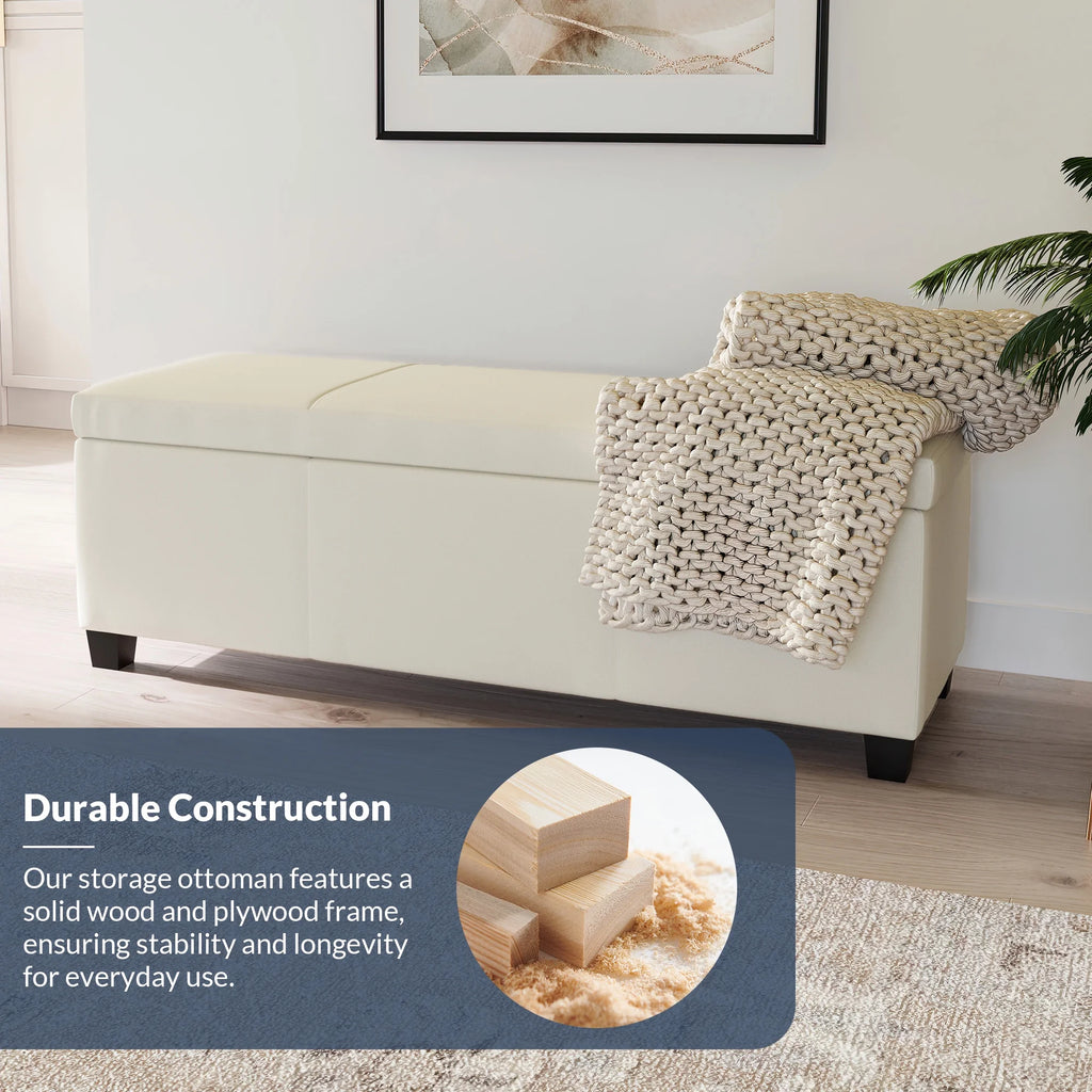 BELLEZE Storage Ottoman Bench Footstool - Amherst (Beige)
