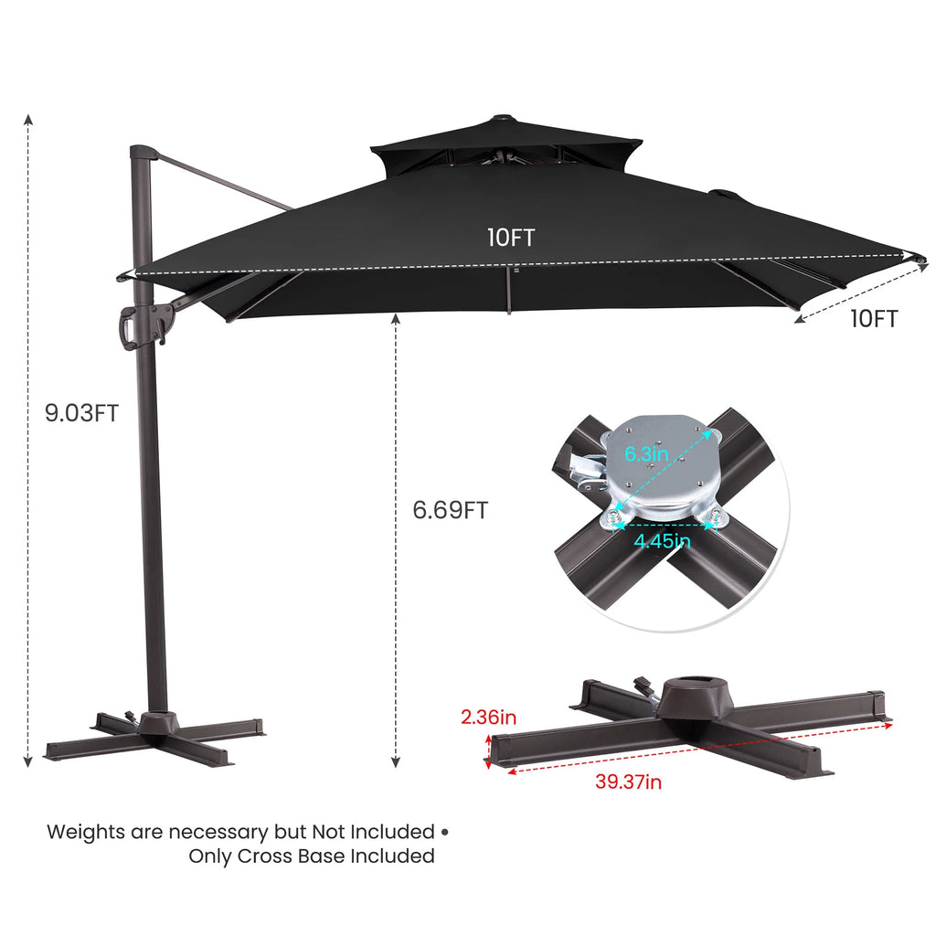 Pellebant 10 ft. x 10 ft. Square Double Top Patio Cantilever Umbrella, Navy Blue