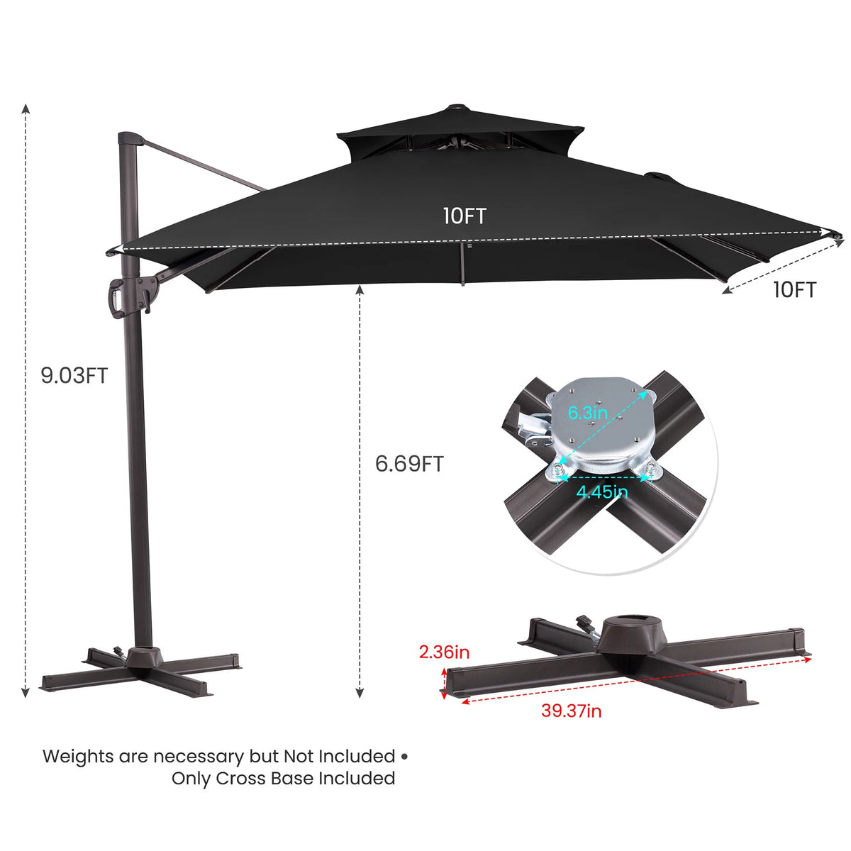 Pellebant 10 ft. x 10 ft. Square Double Top Patio Cantilever Umbrella, Navy Blue