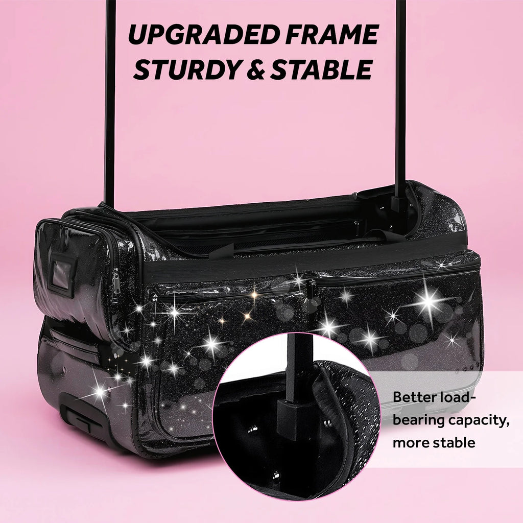 Dance Bag with Garment Rack,23"Glitter Rolling Dance Competition Bag with Organizer Bag, Collapsible Dance Travel Bag Suitcase for Dancers Performer Artist,Pink