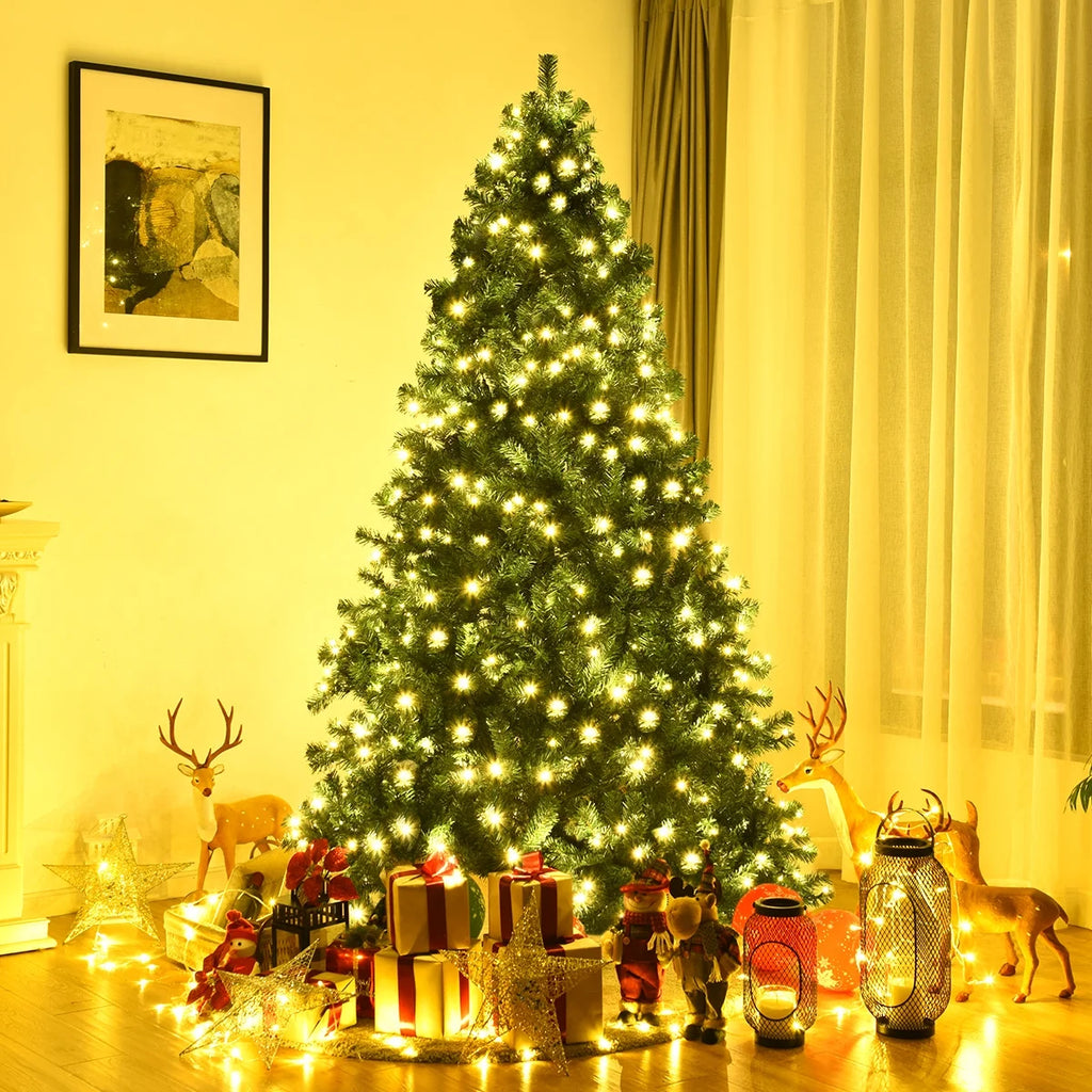 Costway 7Ft Pre-Lit PVC Hinged Christmas Tree 300 LED Lights Green