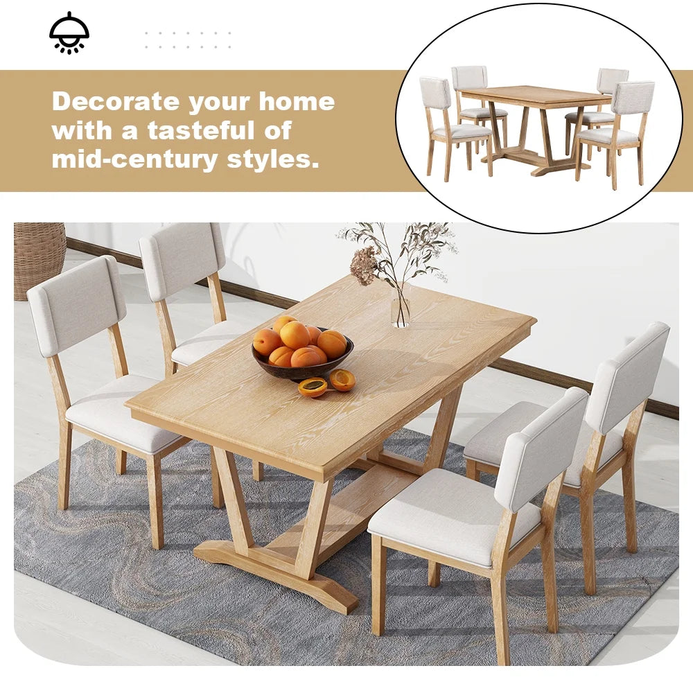 5 Piece Dining Table Set, Atumon Dining Table Set for 4, Wood Dining Room Set with 1 Table and 4 Upholstered Chairs, Farmhouse Dining Table Set for Kitchen Dining Room Apartment, Natural