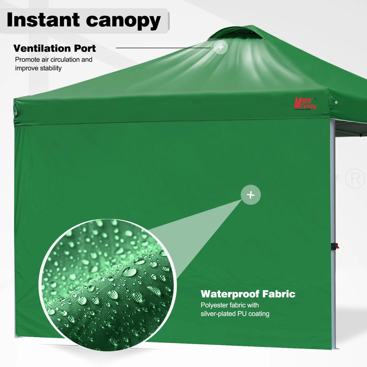 MASTERCANOPY 10' x 10' Easy Pop-up Canopy Tent Outdoor Shade Shelter with 1 Sidewall, White