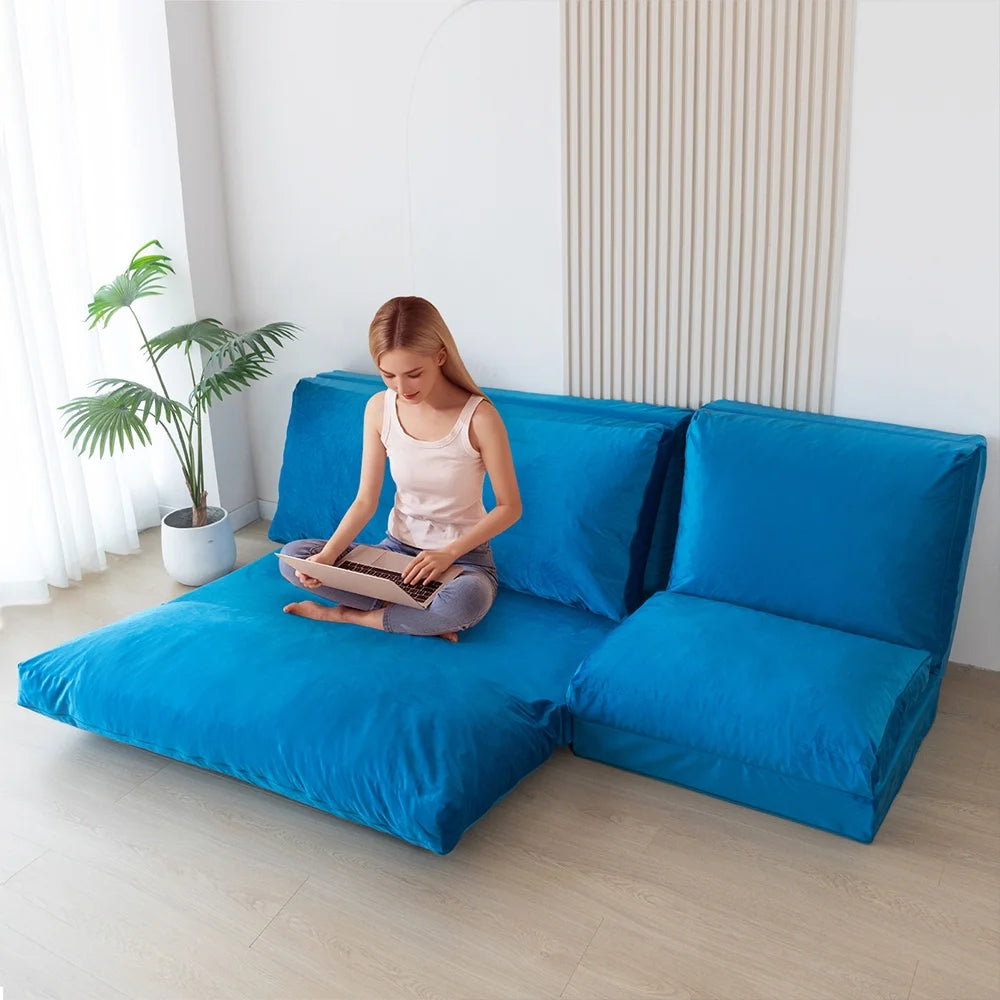 Folding Sofa Bed,Extra Thick and Long Fluffy 4 Position Convertible Flip Lounge Chair,Foam Filling Folding Matress Sofa Bean Bag with Washable Cover,Grey,39x95 Inch