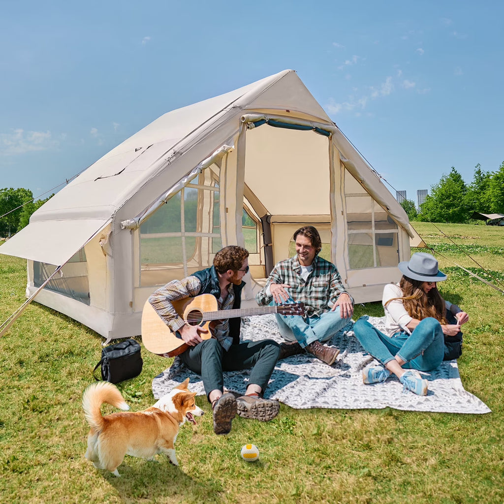 Inflatable Tents for Camping, Blow Up Tent with Canopy, Easy Setup Inflatable Camping Tent with Stove Jack, Waterproof Oxford Air Glamping Tents for Camping Adult 8-10 Person