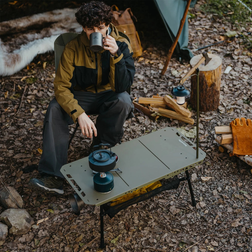 Naturehike, Portable Camping Table, Outdoor Detachable Tactical Camping Table, Lightweight Aluminium Camping Table with Light Pole, Adjustable Height
