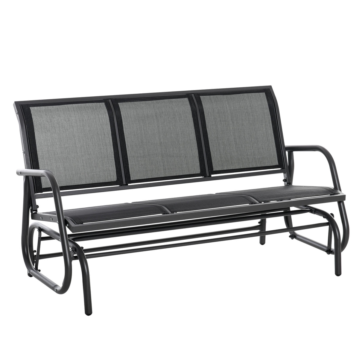 Outsunny Patio Glider Bench, Outdoor Porch Glider Swing with 3 Seats, Breathable Mesh Fabric, Metal Frame, Black