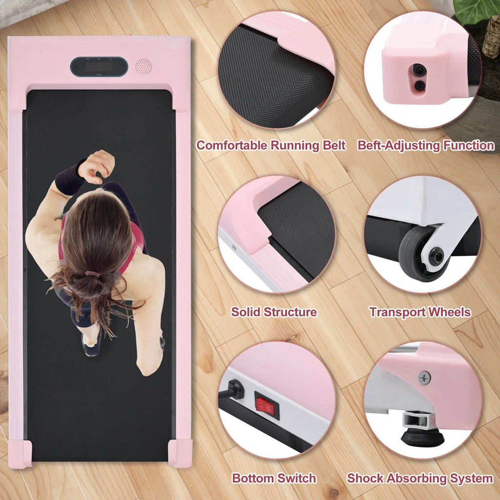 Merax Under Desk Treadmill 2.5HP Portable Walking Pad Desk Treadmill with Walkstation Remote Control, Walking Jogging Running Machine, LED Display for Home Gym Office,Pink