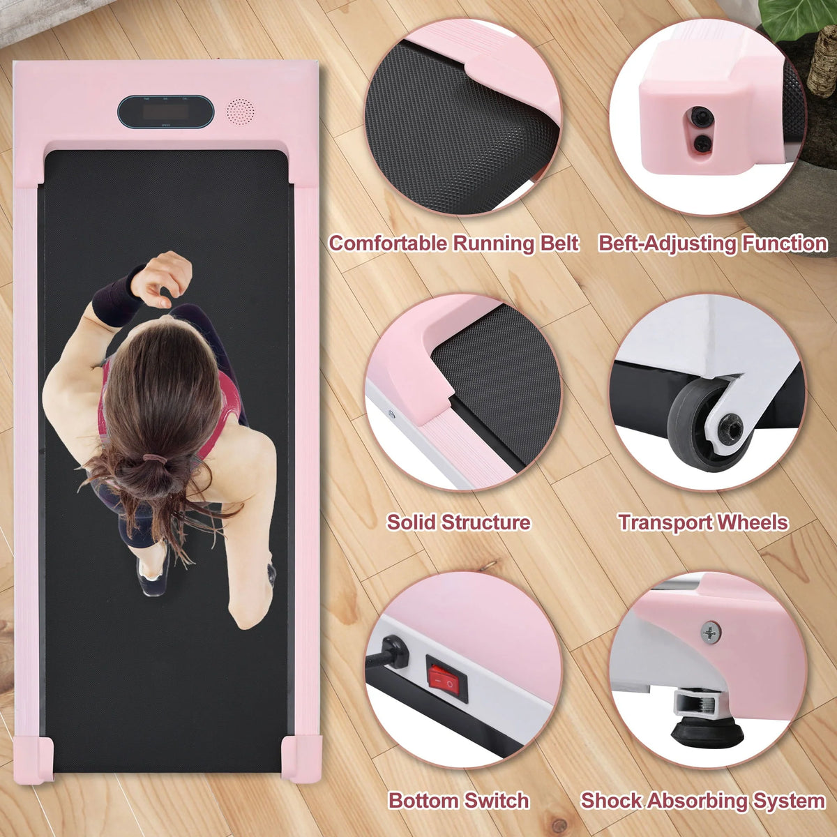 Merax Under Desk Treadmill 2.5HP Portable Walking Pad Desk Treadmill with Walkstation Remote Control, Walking Jogging Running Machine, LED Display for Home Gym Office,Pink
