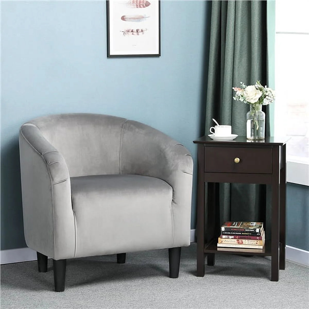 Alden Design Upholstered Barrel Accent Chair for Livingroom, Yellow Velvet