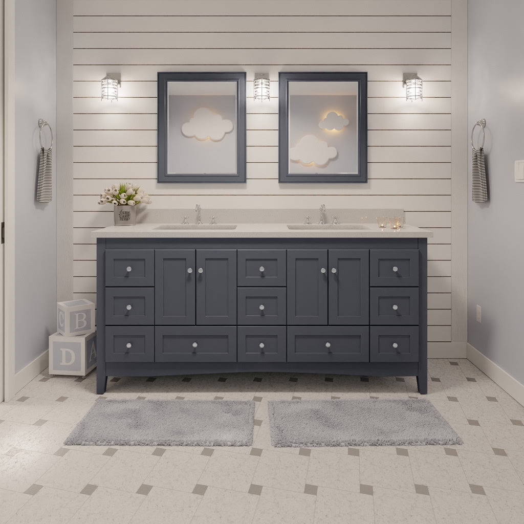 Abbey 72" Double Bathroom Vanity with Marine Gray Cabinet and Quartz Top