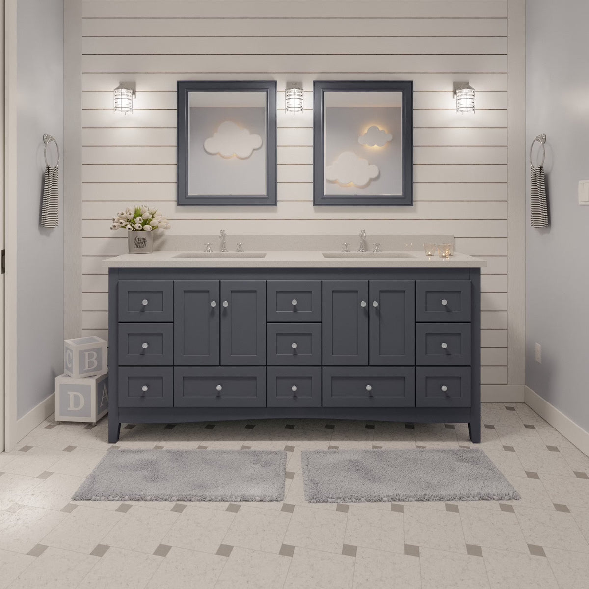 Abbey 72" Double Bathroom Vanity with Marine Gray Cabinet and Quartz Top
