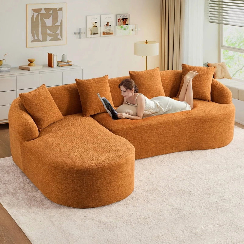 Timbernest 99" Modular Sectional Sofa with Pillows, Chenille L Shaped 3-Seater Couch with Deep Seat, White