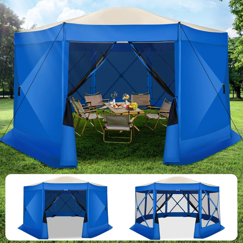 COBIZI 8x8 Pop up Gazebo Tent, Ez up Waterproof Screen Tent Screen House, Portable Outdoor Canopy Sun Shelter with 3 Sidewalls, Carry Bag & Ground Stakes for Camping, Garden and Picnics, Gray