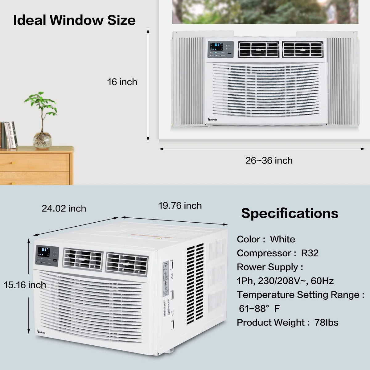 Ktaxon WiFi Enabled 8000 BTU Heat And Cool Window Air Conditioner With Wifi Controls