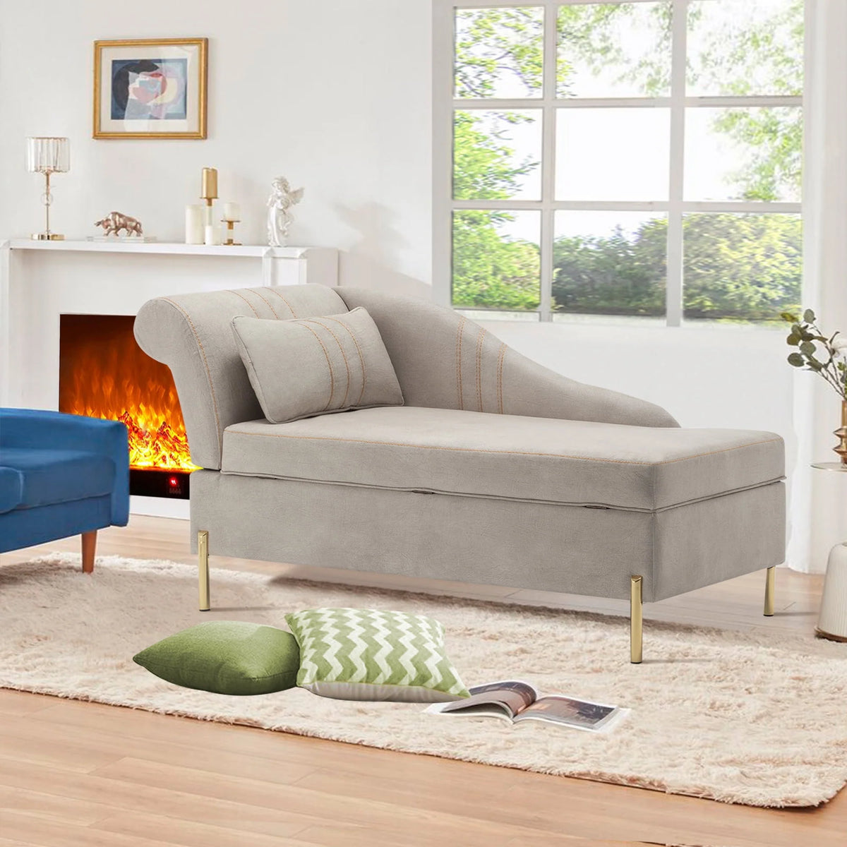 Andeworld Chaise Lounges Indoor Chair, Modern Upholstered Tufted Chaise Lounge Chair Indoor Faux Suede Sofa Recliner Couch for Bedroom Office Living Room Left Arm Facing Chaise Lounge（Khaki�?,This modern lounge couch sofa is made of highly elastic