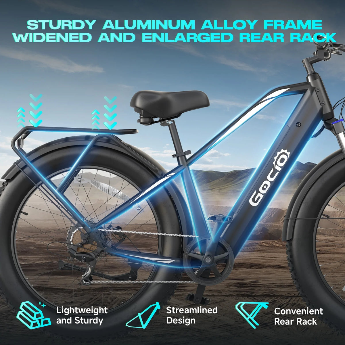 Gocio Electric Bike, 26"x4.0" Fat Tire E-Mountain Bike, Peak 1000W Motor, 28MPH 48V 15Ah Battery Removable Ebike for off Road, Sand, UL2849