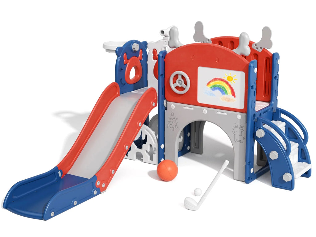 Korimefa 11-in-1 Toddler Slide Set with Golf, Basketball Hoop, Kids Slide for Toddlers Age 1-4, Climber Slip and Slides, Baby Outdoor Toys