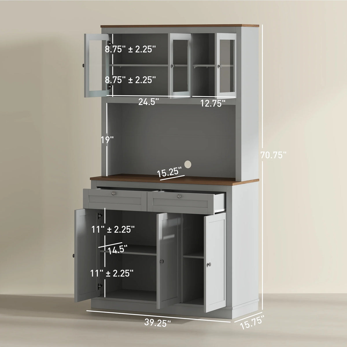 HOMCOM 71" Tall Kitchen Pantry Storage Cabinet with Microwave Stand, Gray