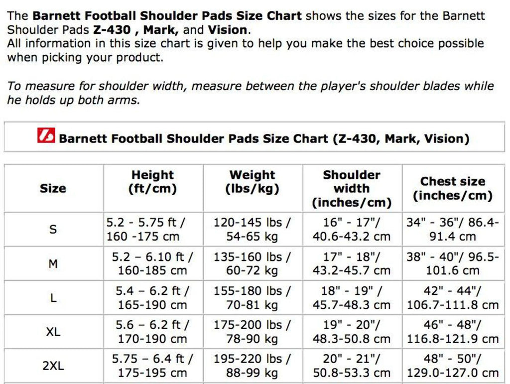 Barnett VISION I Football Shoulder Pad, QB-WR-DB