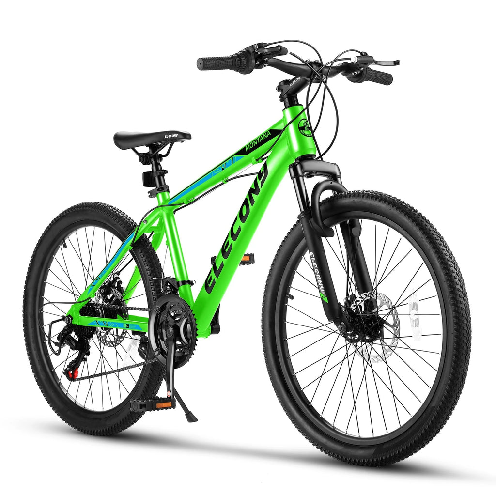 24" Mountain Bike, Aluminum Mountain Bike for Adult with Disc Brakes, Shimano 21 Speeds Bike for 14-18 Yeas Old ,Green