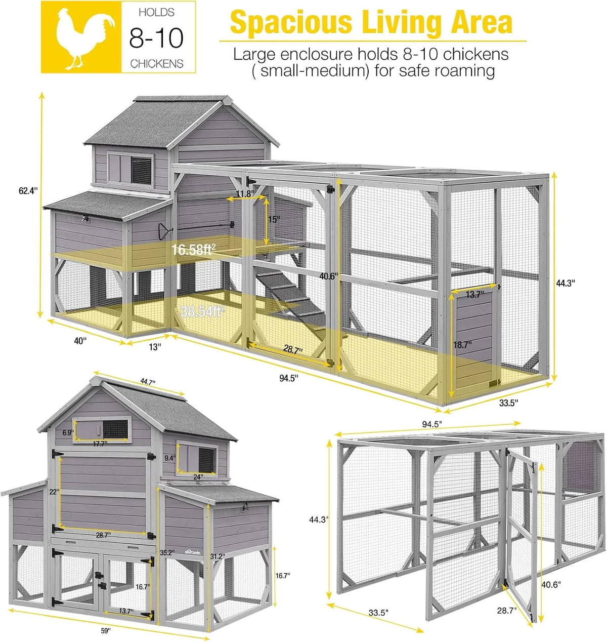 Aivituvin Chicken Coop Extra Large Chicken House Outdoor Poultry Cage for 8-10 Chickens