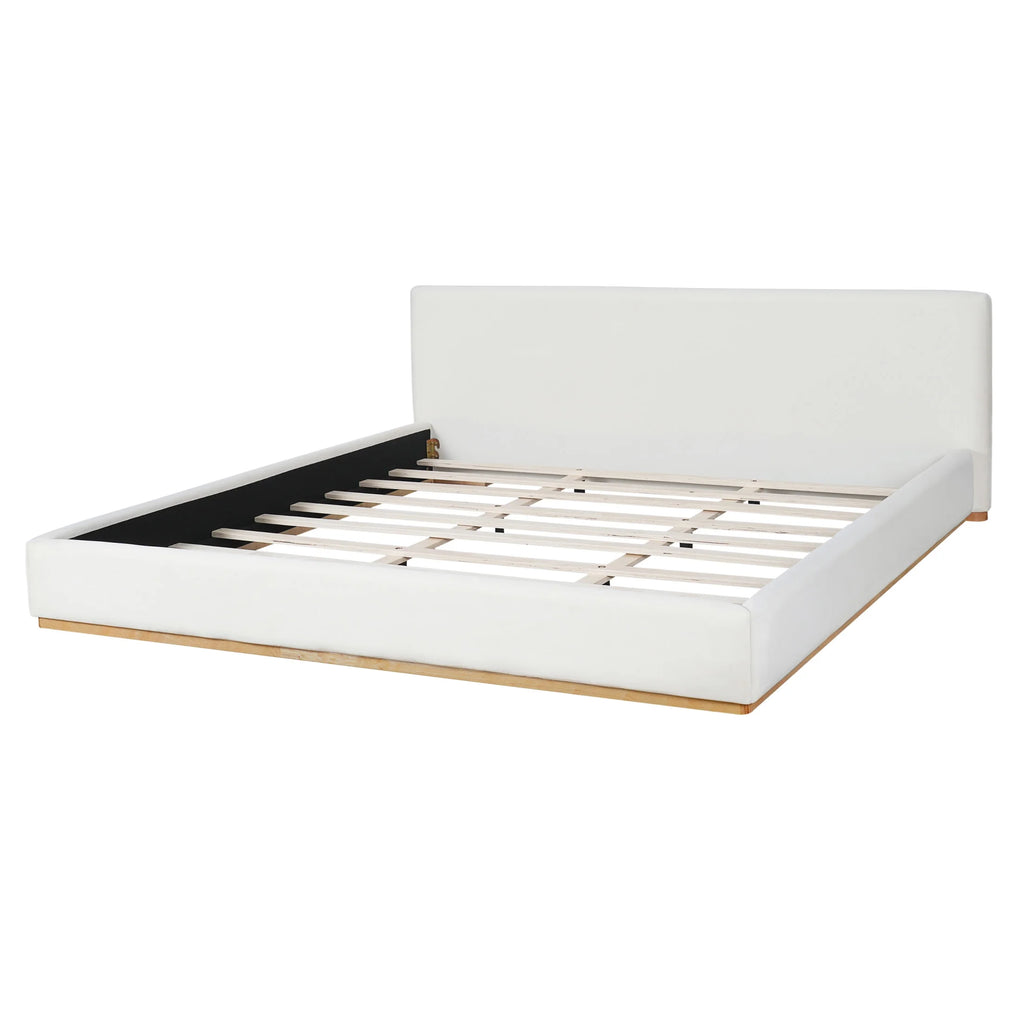 Christopher Knight Home Queen Bed with Velvet Upholstery, Solid Wood Platform, Padded Headboard, White