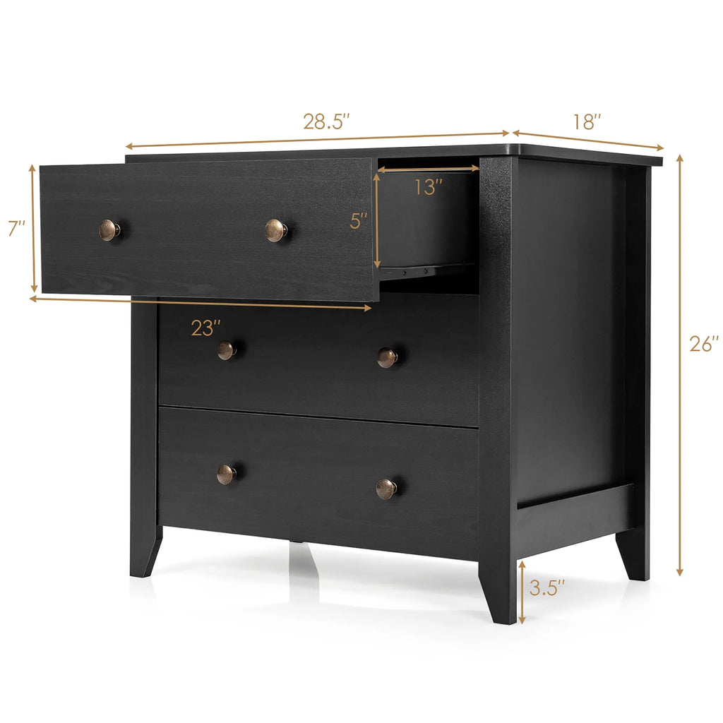 Gymax 3 Drawer Dresser Chest of Drawers Bedside Table for Living Room Bedroom Espresso
