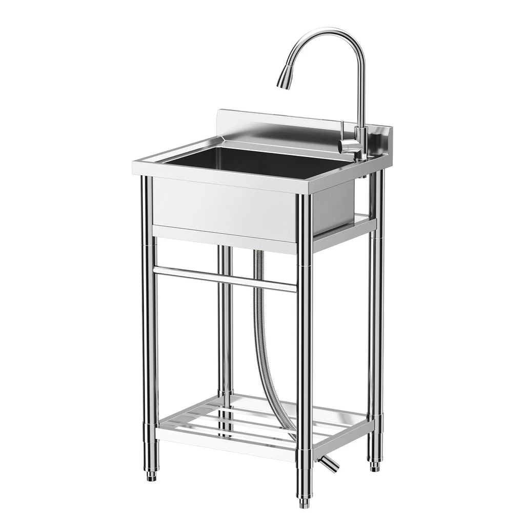 Garvee Utility Sink,24"Dx20"Wx41"H,Stainless Steel Sink with Hot & Cold Hoses,Storage Shelve,Faucet for Kitchen,Laundry Room,Backyard,Garage