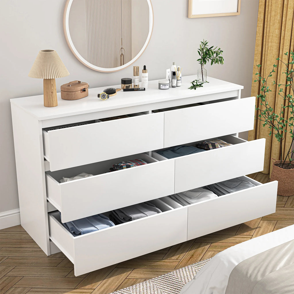 Resenkos Modern Mid Century 6 Drawer Wide Dressers Chests for Bedroom, Chest of Drawer Organizer Grey