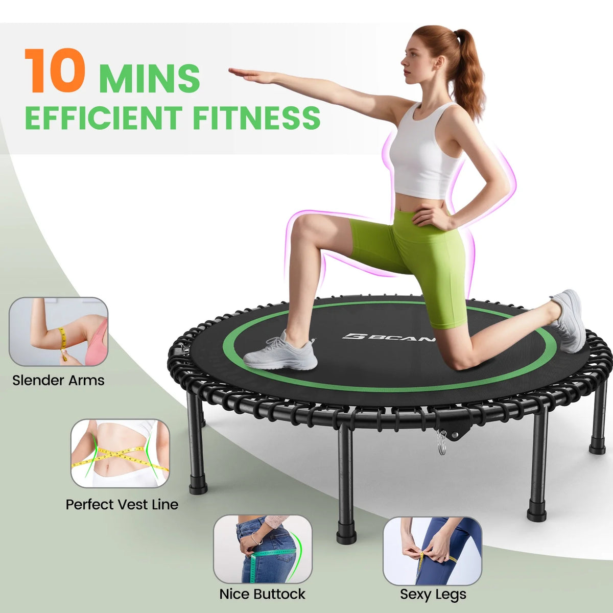 BCAN 450 LBS Foldable Mini Trampoline, 40" Fitness Trampoline with Bungees, Stable & Quiet Exercise Rebounder for Kids/Adults