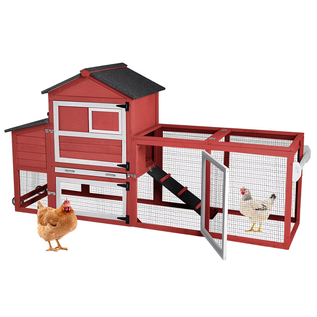 Aivituvin Mobile Chicken Coop with Wheels & Nesting Box for Outdoor, Expandable Wood Chicken House with Leakproof Pull-Out Tray and UV-Resistant Roof Panel, Gray