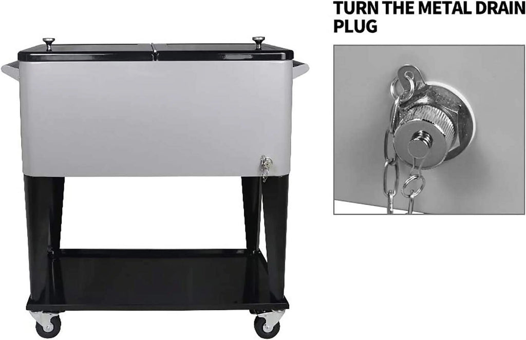 FreeLung 80QT Rolling Cooler Cart with Wheels Ice Chest Outdoor Backyard Coolers on Wheels Silver
