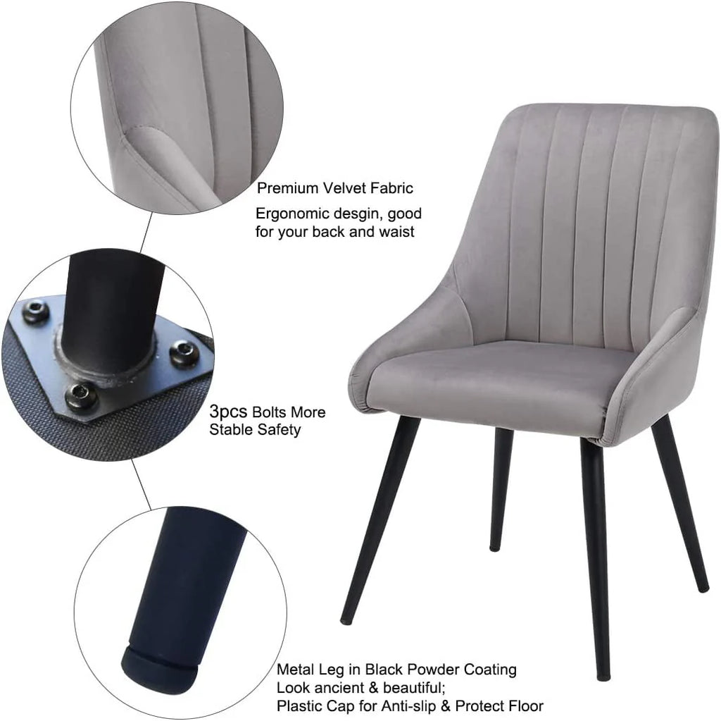 Duhome Velvet Dining Chairs Set of 2 Side Chairs for Dining Room, Modern Accent Chairs Upholstered Office Guest Chair, Gray