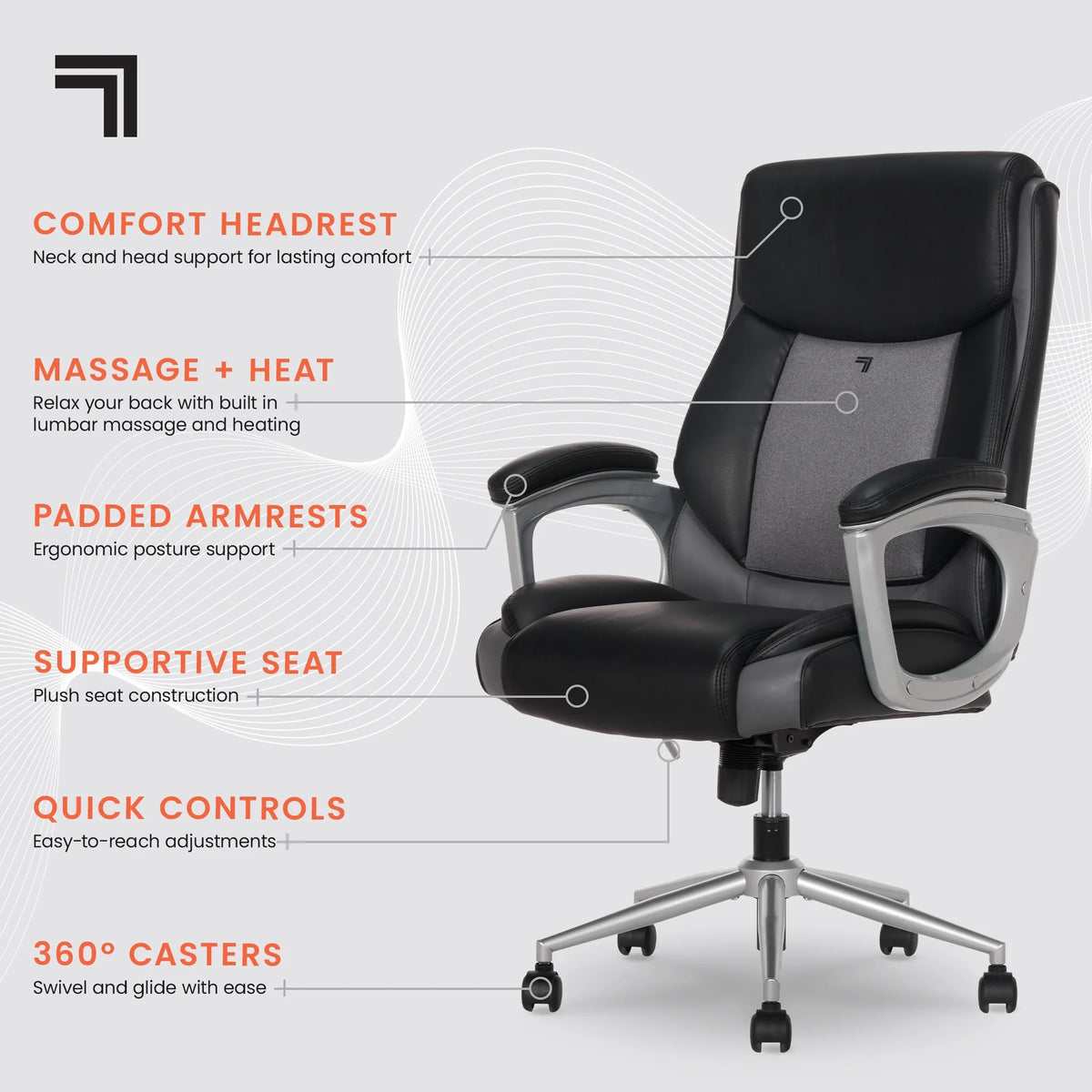 Sharper Image S-120 Massage and Heat Office Chair, Gray/White