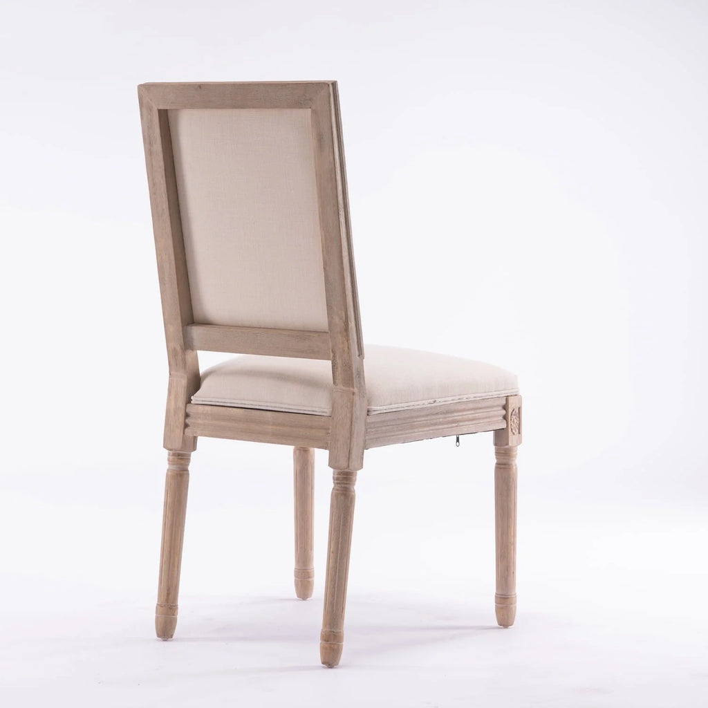Classic Cream French-Style Dining Chair Set of 2 - Antique Painted Solid Wood Frame with Comfortable Linen Fabric Upholstery for Elegant Dining Spaces