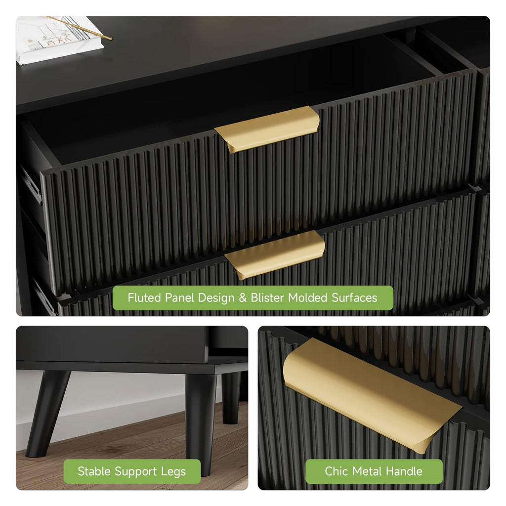 Planntonneo Boho Fluted 6 Drawer Dresser, Wooden Chests for Bedroom