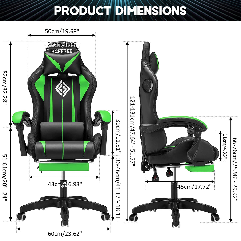 Hoffree Gaming Chair with Bluetooth Speakers and Footrest Massage Office Chair with LED Lights Ergonomic Game Chair High Back with Lumbar Support and Headrest Adjustable Swivel for Adults 300lb