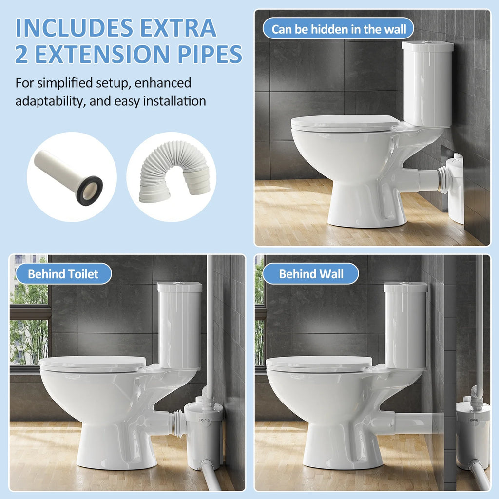 SUPERFLO 750W Macerating Toilet System - Dual Flush, Upflush Toilet for Basement with 4 Water Inlet & Attics, Incinerator Composting Toilets with Macerator Pump, Quiet Operation, Space Saving