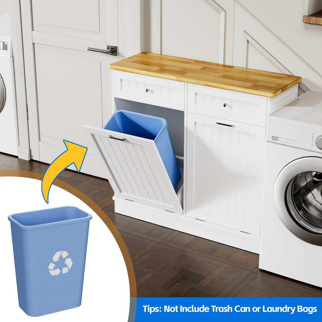 GETYES Double Tilt Out Trash Cabinet, Wooden Recycling Cabinet, 35.83 x 12.99 x 39.37 inches, White