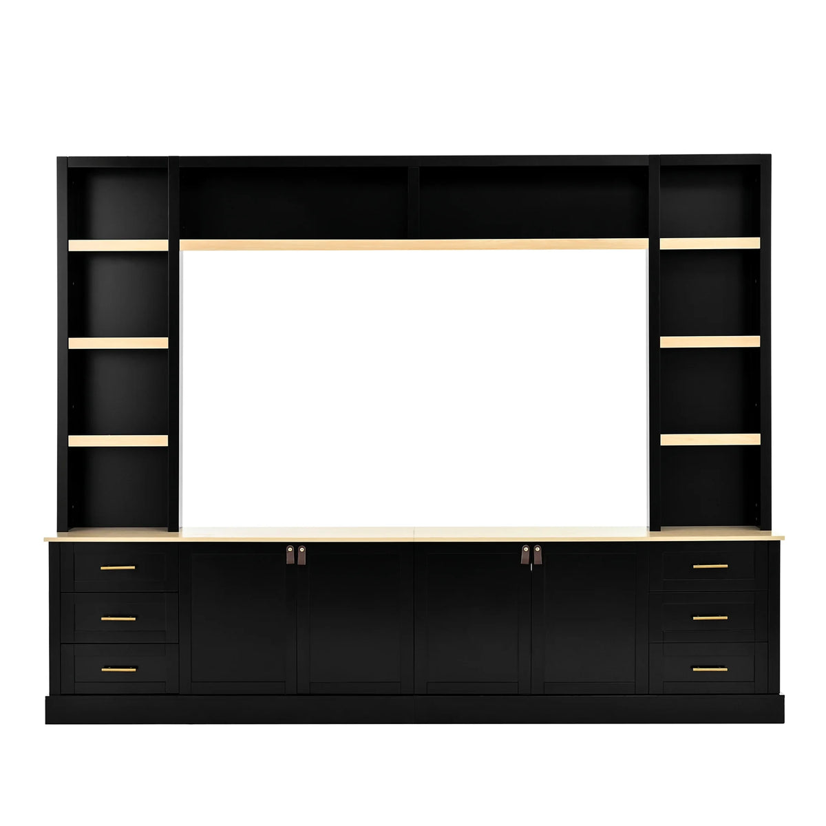 Euroco 102.3"W Farmhouse 4-Piece Entertainment Center Wall Unit with Adjustable Shelf, Modern Large TV Stand with Bookshelves