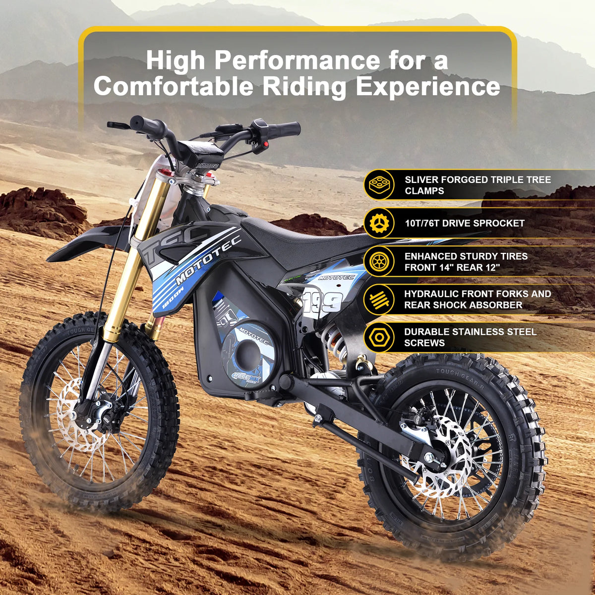 MotoTec 48v Pro Electric Dirt Bike 1800w Lithium Orange